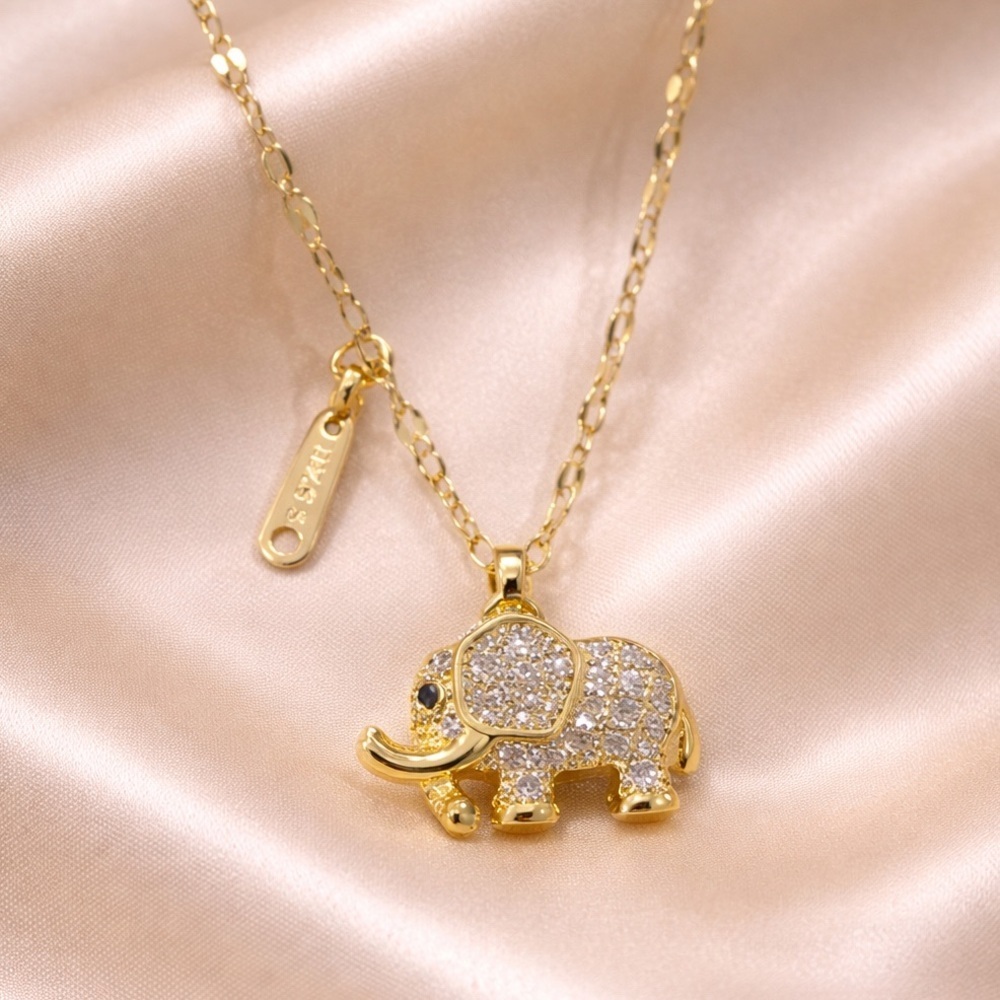 Gold Elephant Crystal Necklace